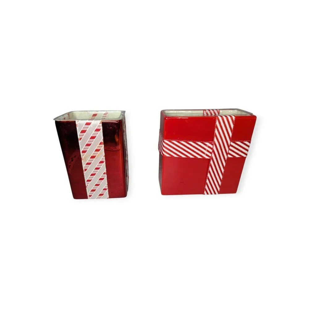 Christmas Presents Red & White Rectangle Ceramic Planters Set of 2